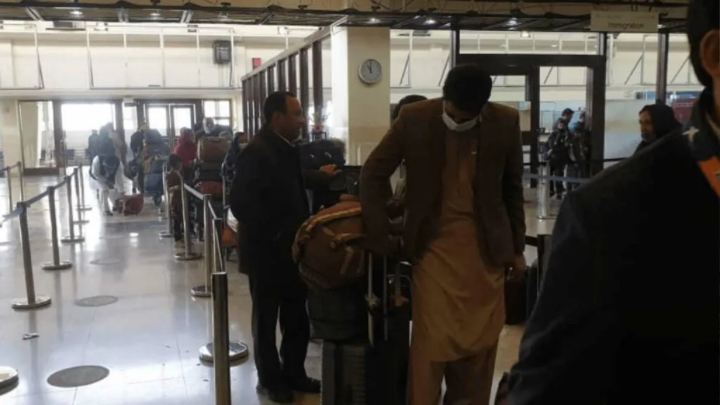 The Afghan and Indian nationals in Kabul airport in Afghanistan waiting to board the special Kam Air flight to reach New Delhi | Pic courtesy: Special arrangement